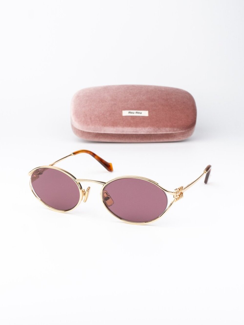 Miu Miu Women Sunglasses LOGO Gold Violet Oval MU52YS 5AK20Y NEW AUTHENTIC